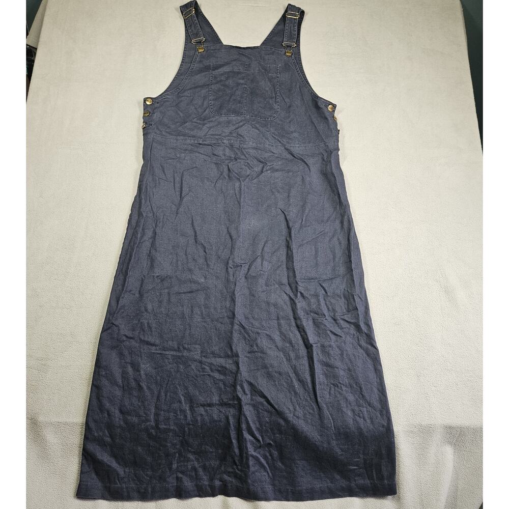 L.L. Bean Linen Overall Dress Womens 16 Blue Sleeveless Long Jumper Cottage